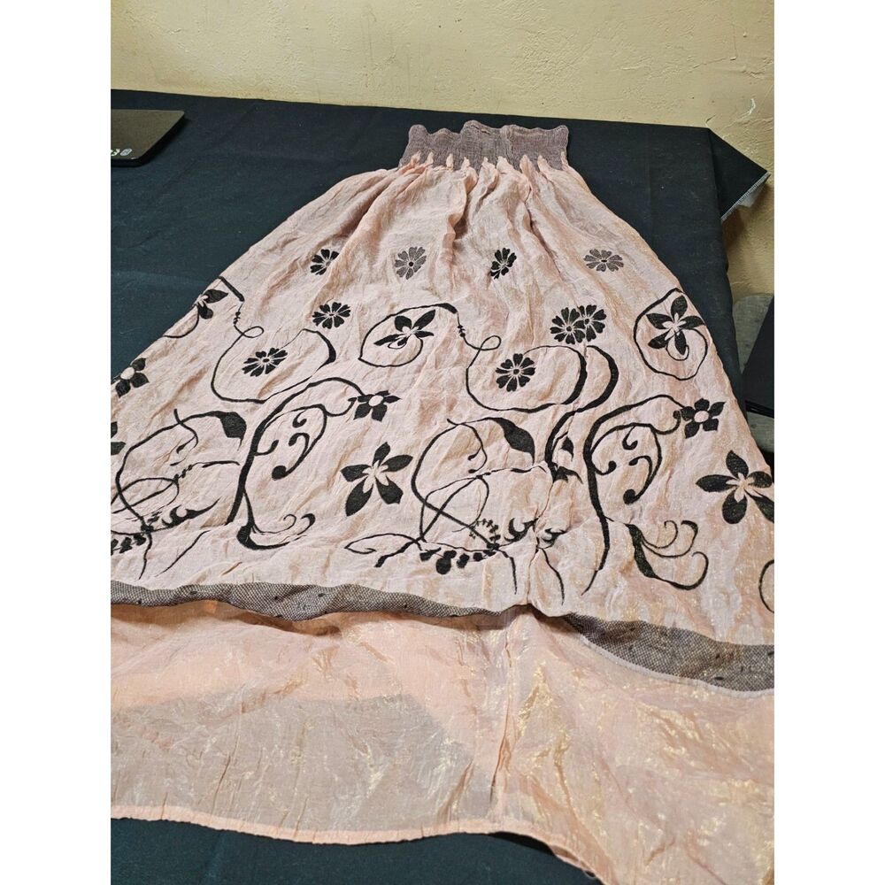 Lapis Boho Floral Crinkle Smoked Convertible Midi / Maxi Skirt Dress (One Size)